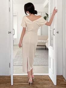 DAZY Solid Color Split Dress For Women Sundress - Apricot - View 2