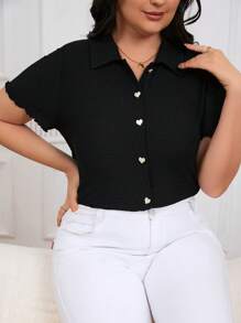 SHEIN Frenchy T-shirt Taglie Forti Con Bottoni In Colore Unito - nero - Visualizzare 6