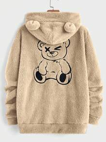 Manfinity RebelGame Men's Knitted Casual Plush Hoodie And Shorts Two Pieces Set - Khaki - View 9