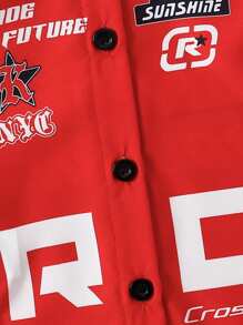 仿復古賽車風格拼色短袖t恤,印有字母圖案,街頭風格時尚,適合寶寶男孩 - 彩色 - 查看 7