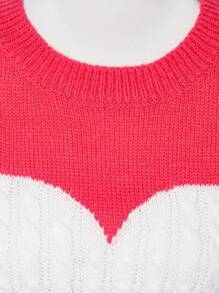 Chiquease Women's Heart Pattern Round Neck Pullover Sweater, Knit Pullover Fall Winter - Red - View 4