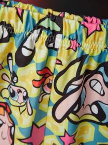 THE POWERPUFF GIRLS X SHEIN Tween Girl Cartoon & Star Print Elastic Waist Shorts - Multicolor - View 4
