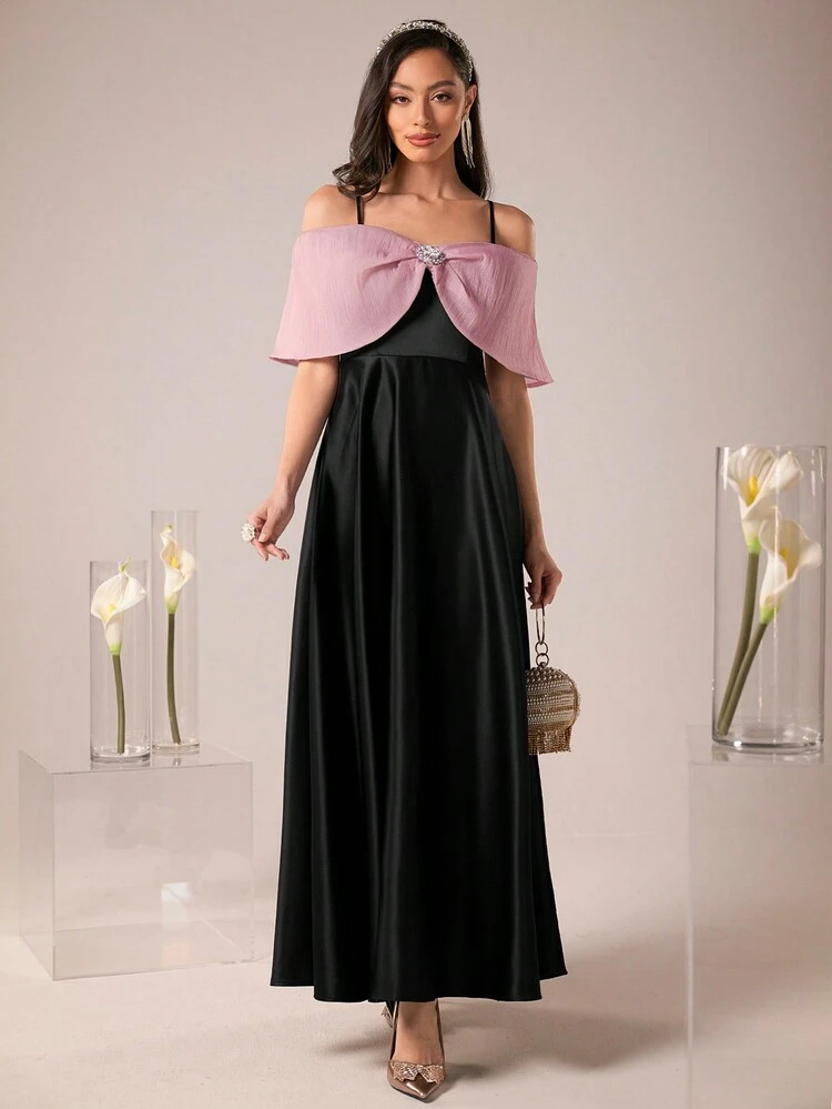 Women's Cold Shoulder Patchwork Dress,Elegant Evening Party Dress Long Evening Dresses
