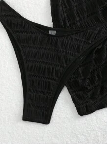 SHEIN Swim Solid Color Two-Piece Bikini Set Summer Beach - Black - View 6
