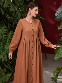 Mulvari 純色女式百褶袖裙,前排鈕扣裝飾 - 黃色 - 查看 5