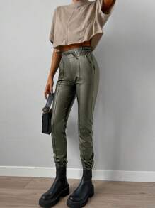 EURMUSE Drawstring Waist Jogger Pants - Army Green - View 3