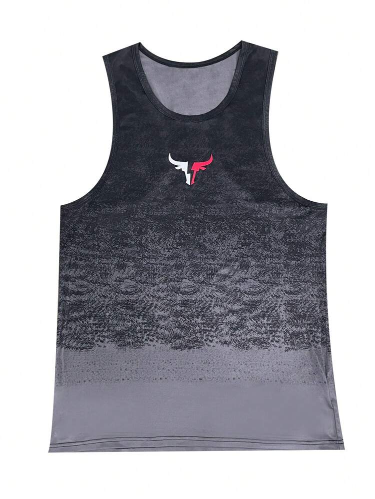 Men's Bull Print Gradient Sports Tank Top Workout Tops