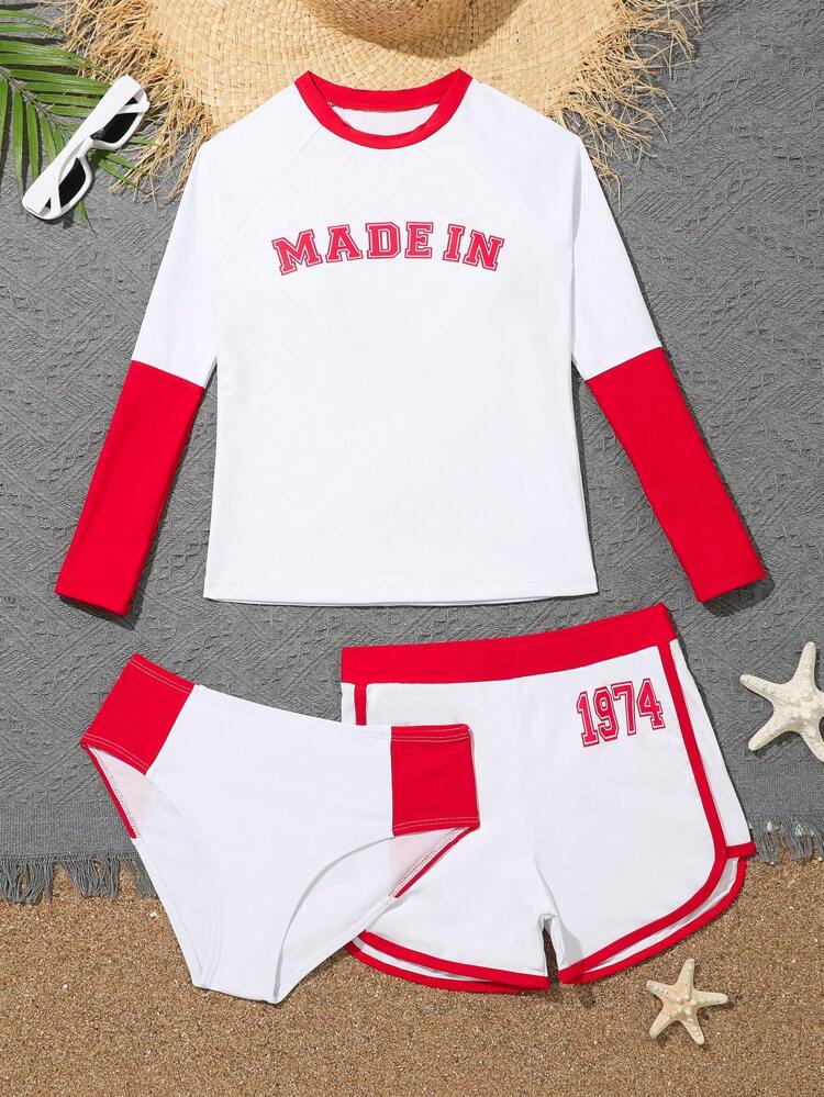 Tween Girls' Contrast Letter Print Tankini Set