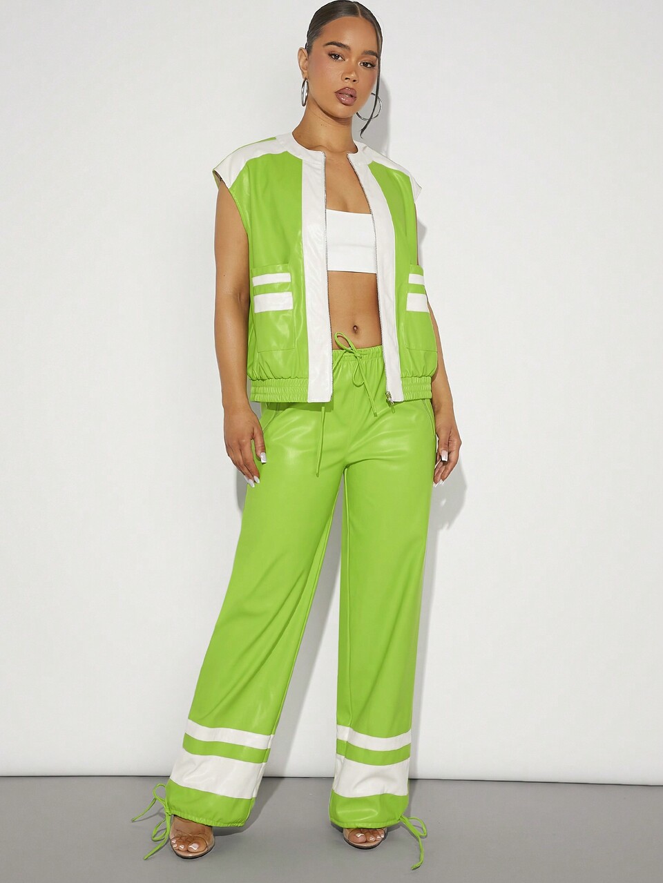 Colorblock PU Leather Zip Up Vest