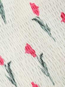 Sweetra 女性花卉印花甜心領泡泡袖短款上衣 - 彩色 - 查看 3