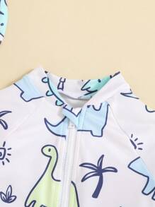 SHEIN Baby Boy Cartoon Dinosaur Long Sleeve One-Piece Swimsuit With Swimming Cap Set - Apricot - View 5