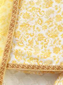 SHEIN طقم ملابس علوية شبكية ذات طبعة رجعية وبناطيل واسعة للفتيات الصغيرات - لون مشمشي - مشاهدة 5