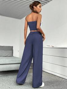 SHEIN Unity 素色抹胸上衣&闊腿褲 - 藍色 - 查看 2