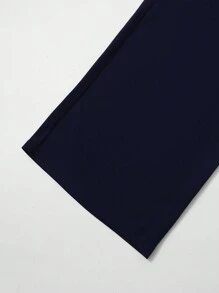 Mulvari Plus Size Marble Print Patchwork Jacket And Solid Color Pants Suit - Navy Blue - View 4