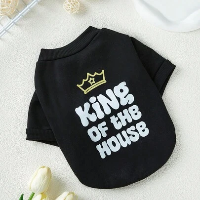 Debiesn Artist Retro Street 1pc Black Crown & Letter Print Pet Pattern Pullover Sweatshirt Without Hood For Dogs And Cats, Holiday, Valentine's Day