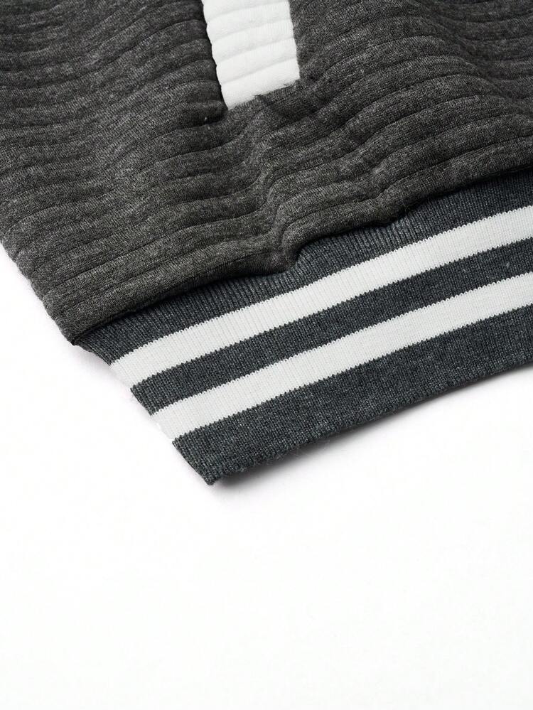 Plus Striped Trim Raglan Sleeve Colorblock Bomber Jacket