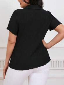 SHEIN Frenchy T-shirt Taglie Forti Con Bottoni In Colore Unito - nero - Visualizzare 4