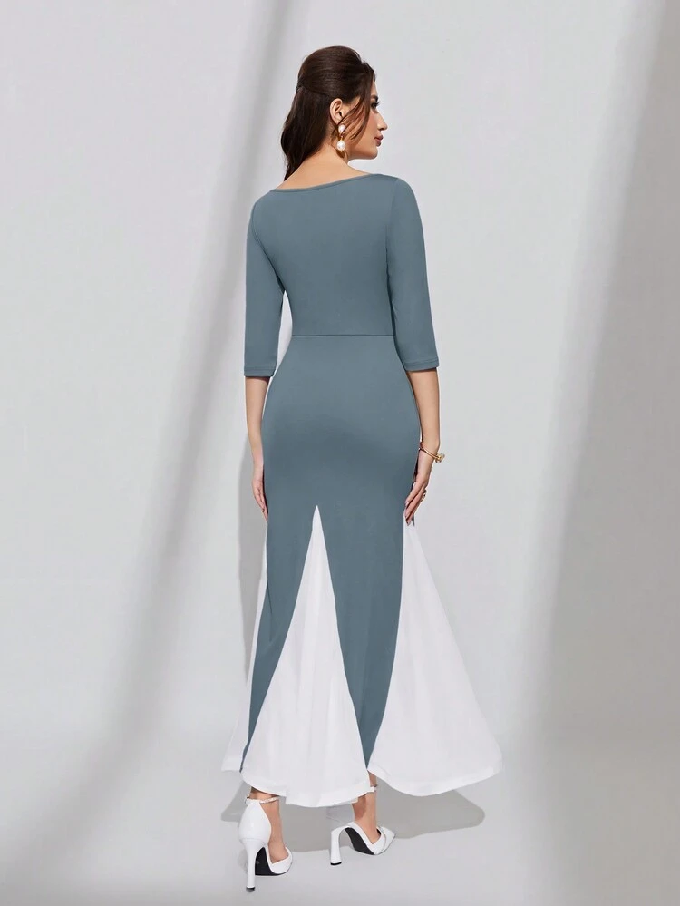 Women's Contrast Color Mermaid Hem Bodycon Dress