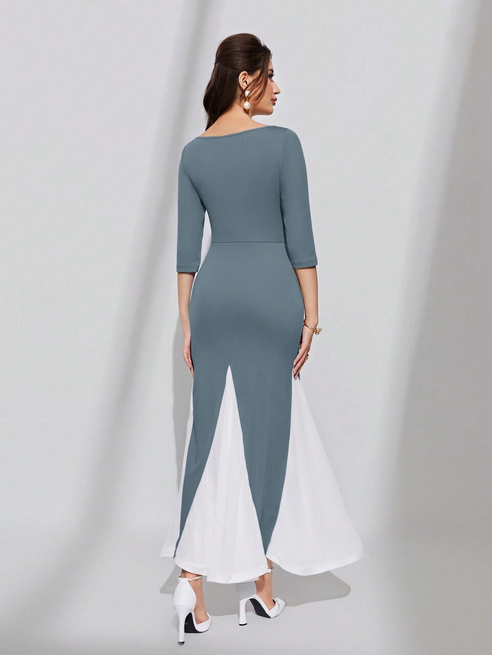Women's Contrast Color Mermaid Hem Bodycon Dress