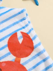 Baby Jungen Cartoon Krabben-muster Blau & Weiß Gestreift Kapuzen-ärmelloses Einteiler-schwimmanzug