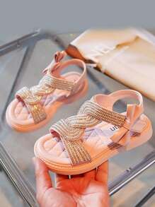 Fashionable Girls' Sandals With Rhinestones, Pearls & Slip-Resistant Sole - Pink - View 5