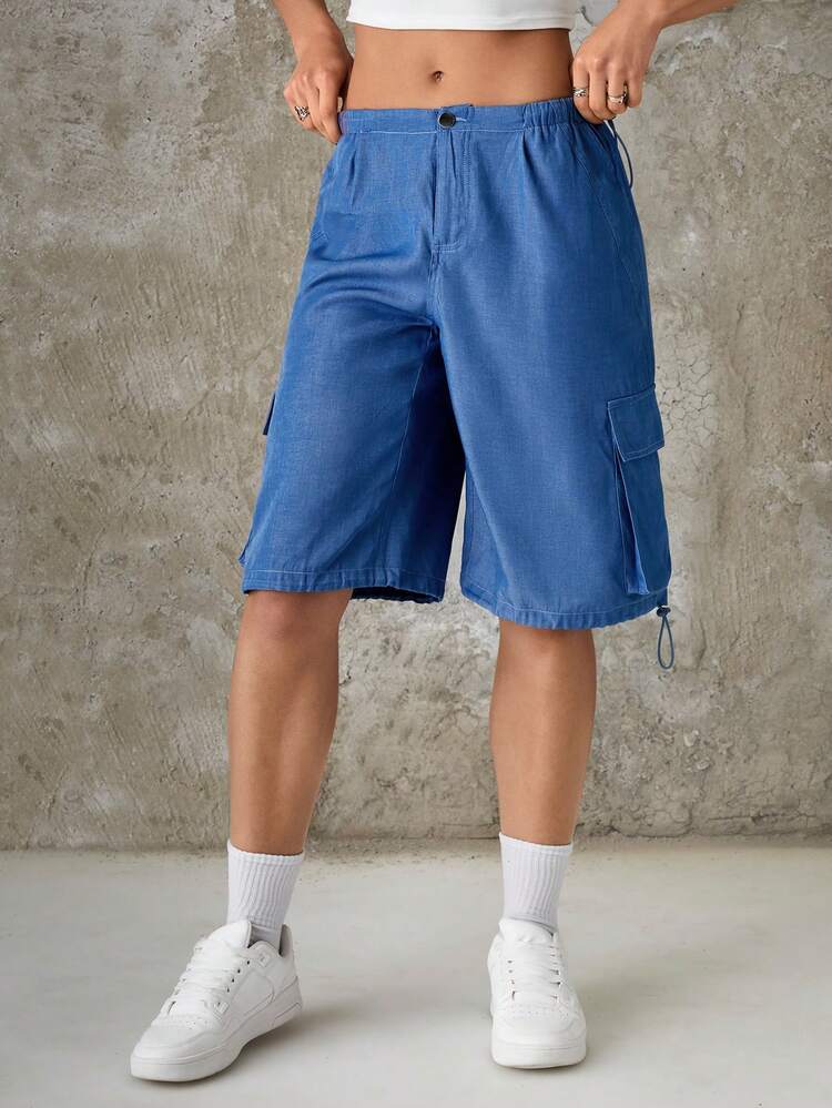 Music Festival Drawstring Waist Pocket Cargo Shorts