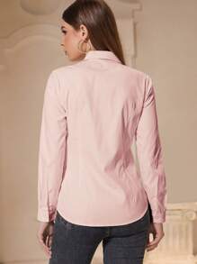 Mulvari Camisa de manga larga lisa de oficina para mujer - Rosa Pálido - Ver 2