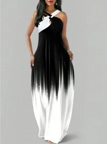 EMERY ROSE Vestido de verano sin mangas con cruces y bloques de color para mujer - Blanco y Negro - Ver 1