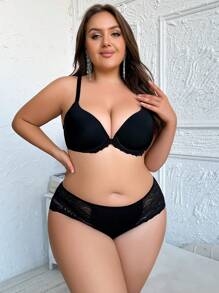 Conjunto De Sujetador De Talla Grande Con Encaje Y Cierre Frontal