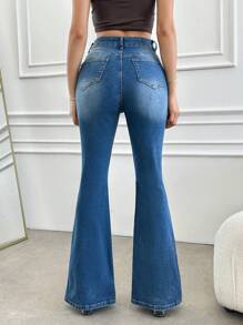 EURMUSE Slit And Belt Detailed Flare Fit - Medium Wash - View 2