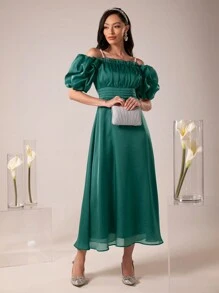 Modelyn 女士露肩短袖连衣裙长款晚礼服 - 綠色 - 查看 6