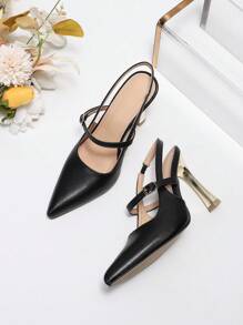 Women's High Heels, Pointed Toe, Leather Backless Pumps With Thin Heels, Air Quality, Black Color, For Spring/Summer Or Autumn