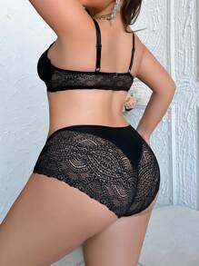 Conjunto De Sujetador De Talla Grande Con Encaje Y Cierre Frontal