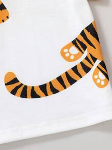 柔軟舒適的嬰兒男童卡通老虎印花短袖上衣，搭配羊和紐扣細節短褲，非常適合夏季休閒和派對 - 彩色 - 查看 6