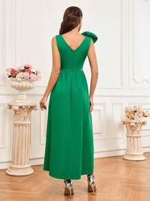 SHEIN Belle Solid Color 3d Flower Hollow Out Slit Bridesmaid Dress - Green - View 2