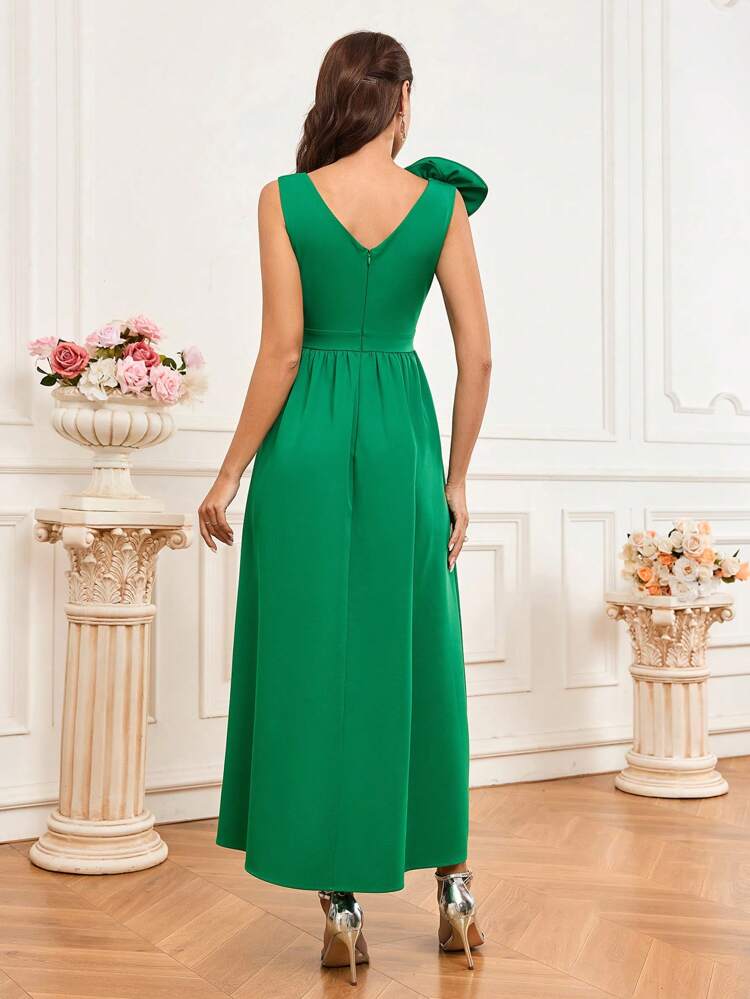 Solid Color 3d Flower Hollow Out Slit Bridesmaid Dress