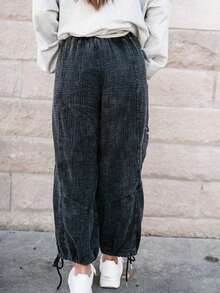 Mineral Wash Textured Drawstring Wide Leg Pants