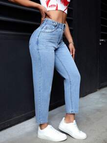 SHEIN PETITE Jeans De Mujer Con Bolsillos - Azul - Ver 2