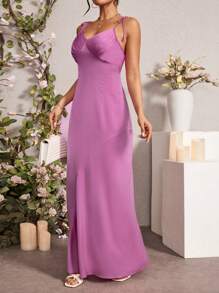 Chiquease Women's Solid Color Pleated Spaghetti Strap Dress - Pink - View 3