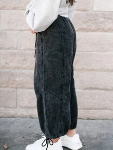 Mineral Wash Textured Drawstring Wide Leg Pants