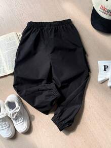 SHEIN Leap Crew 男童休閒寬鬆街頭風3d口袋透氣舒適裝扮褲,適用於春夏季節 - 黑色 - 查看 8