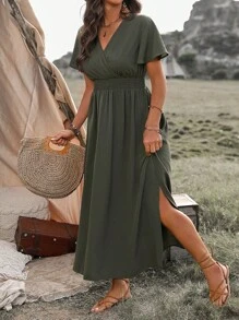 Breezaya Robe à volants et enveloppante à la taille pour femme grande taille