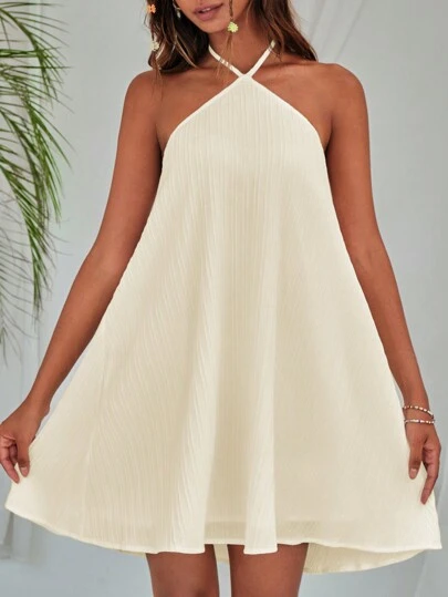 SHEIN VCAY Solid Color Texture Halter Neck Loose Dress