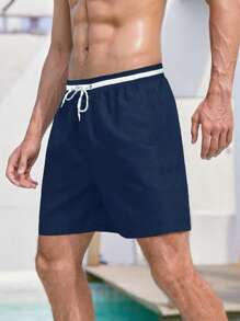 Manfinity Swimmode Men Striped Trim Drawstring Waist Swim Trunks