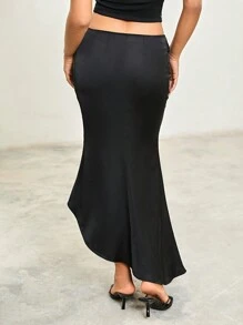 Anewsta 拼接網紗分層休閒裙，魚尾裙擺設計 - 黑色 - 查看 2