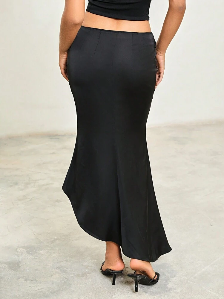 Paneled Mesh Layered Casual Skirt With Mermaid Hem