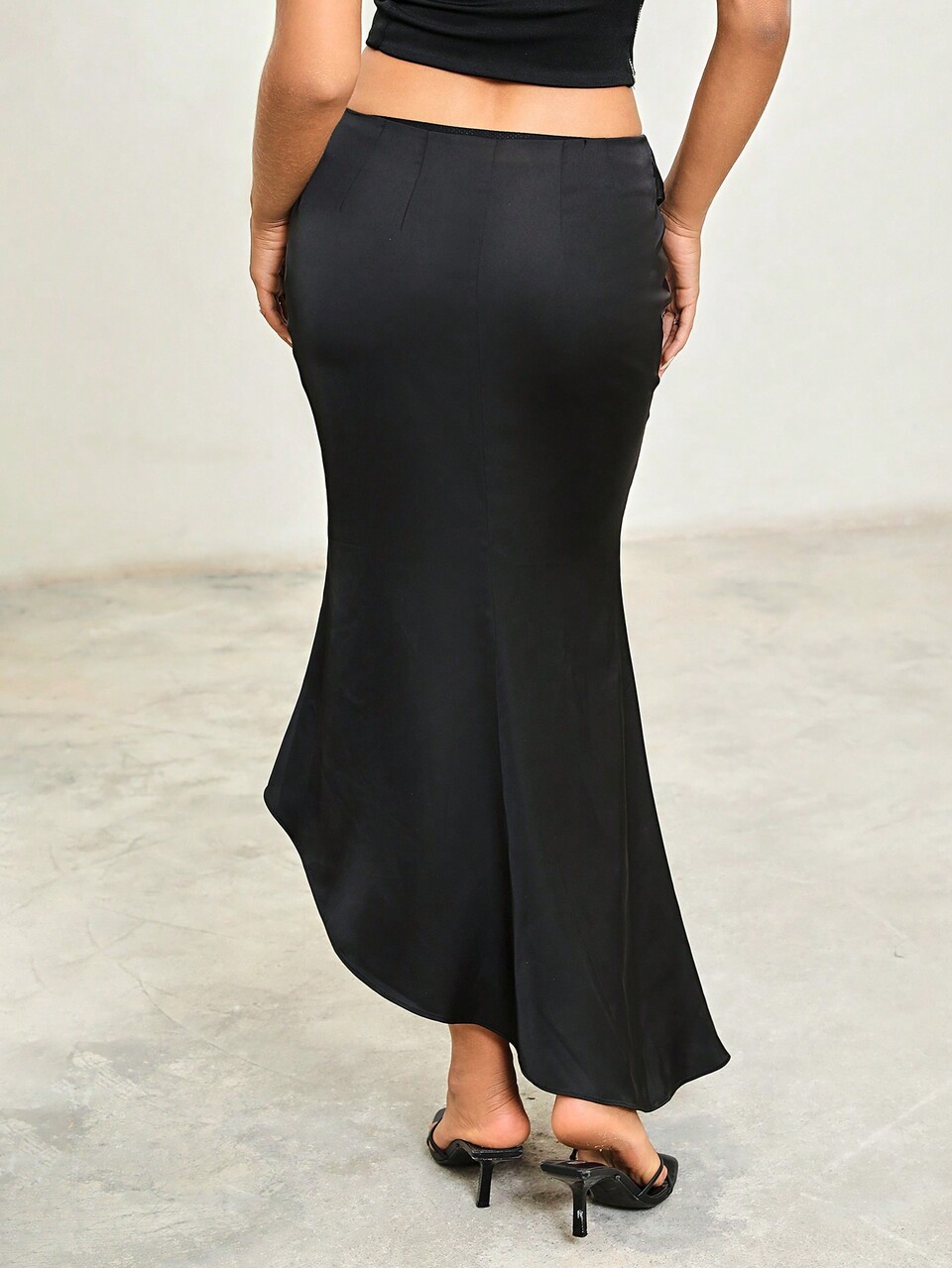 Paneled Mesh Layered Casual Skirt With Mermaid Hem
