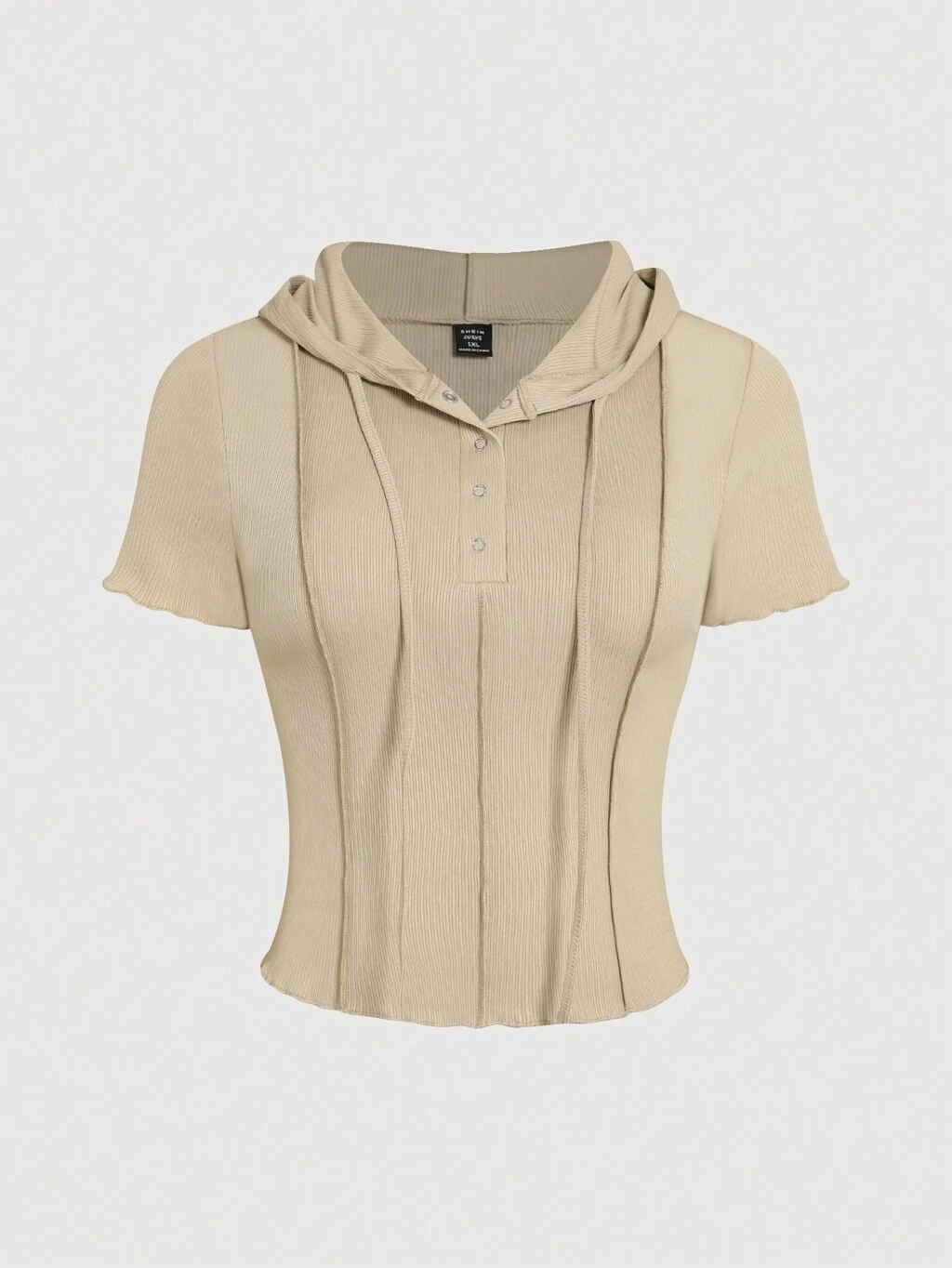 Plus Size Women's Hooded Four Button Placket Slim Fit Pullover T-Shirt