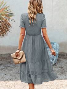 SHEIN Holidaya 圓點荷葉邊洋裝 - 霧霾藍 - 查看 2