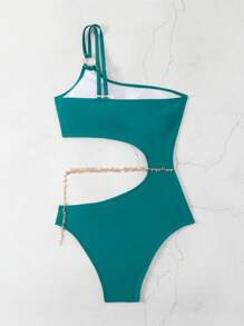 SHEIN Swim Bañador de una sola pieza con aberturas de unicolor para mujer, de verano